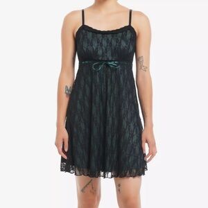 Hot Topic Cosmic Aura black and green lace slip dress